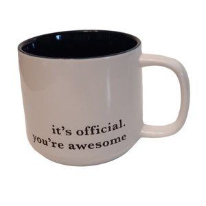 Thresholds Stoneware White Mug Dark Blue Inside "it's official, you're awesome"